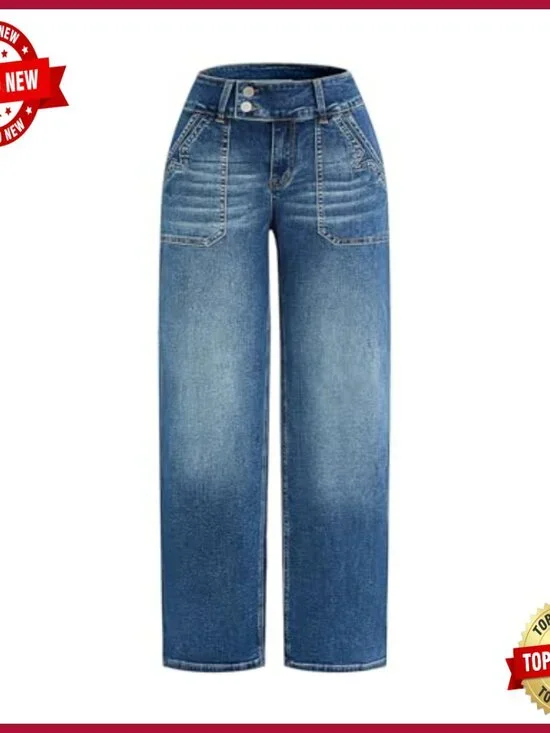 Wide Leg Stretch Denim Jeans Low Rise Straight Fit Flare Pants - Picture 3 of 7